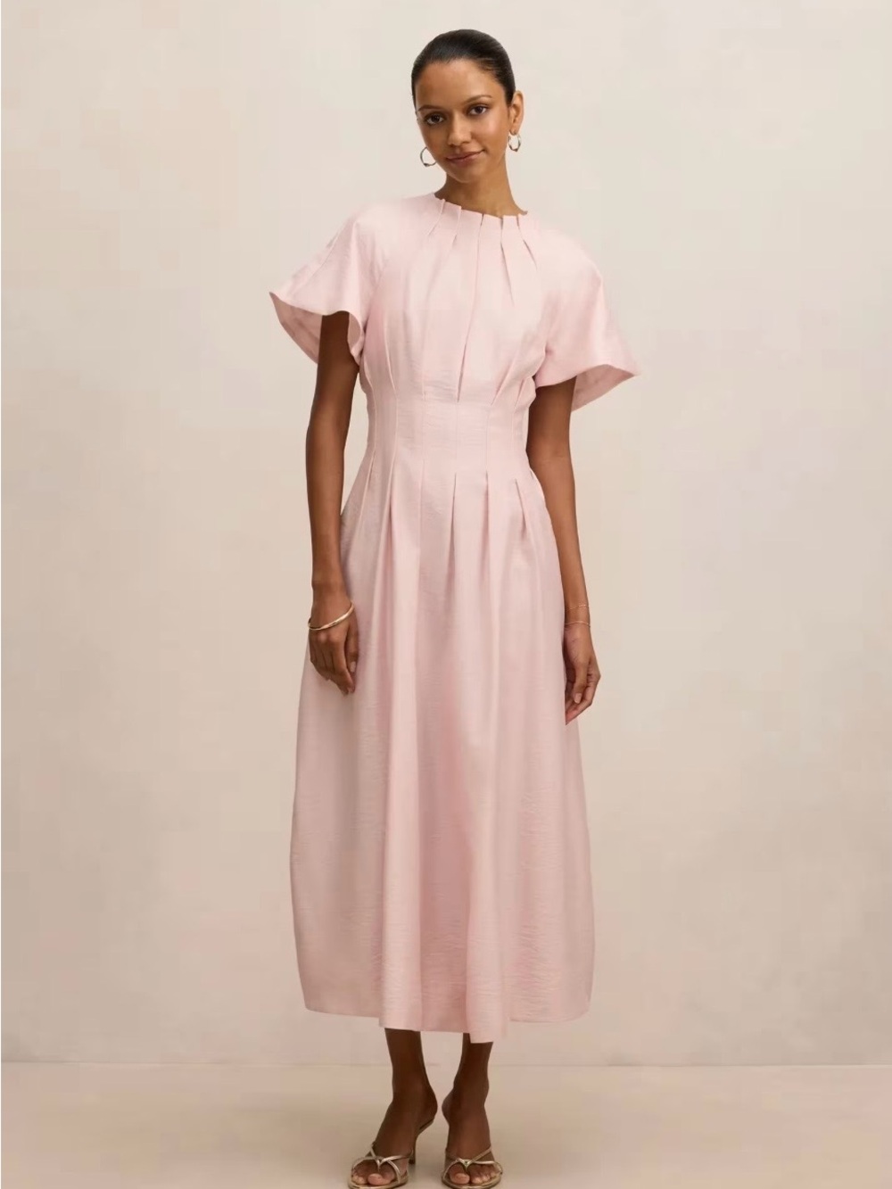 Ever New Pale Pink Midi Dress with Pleated Bodice